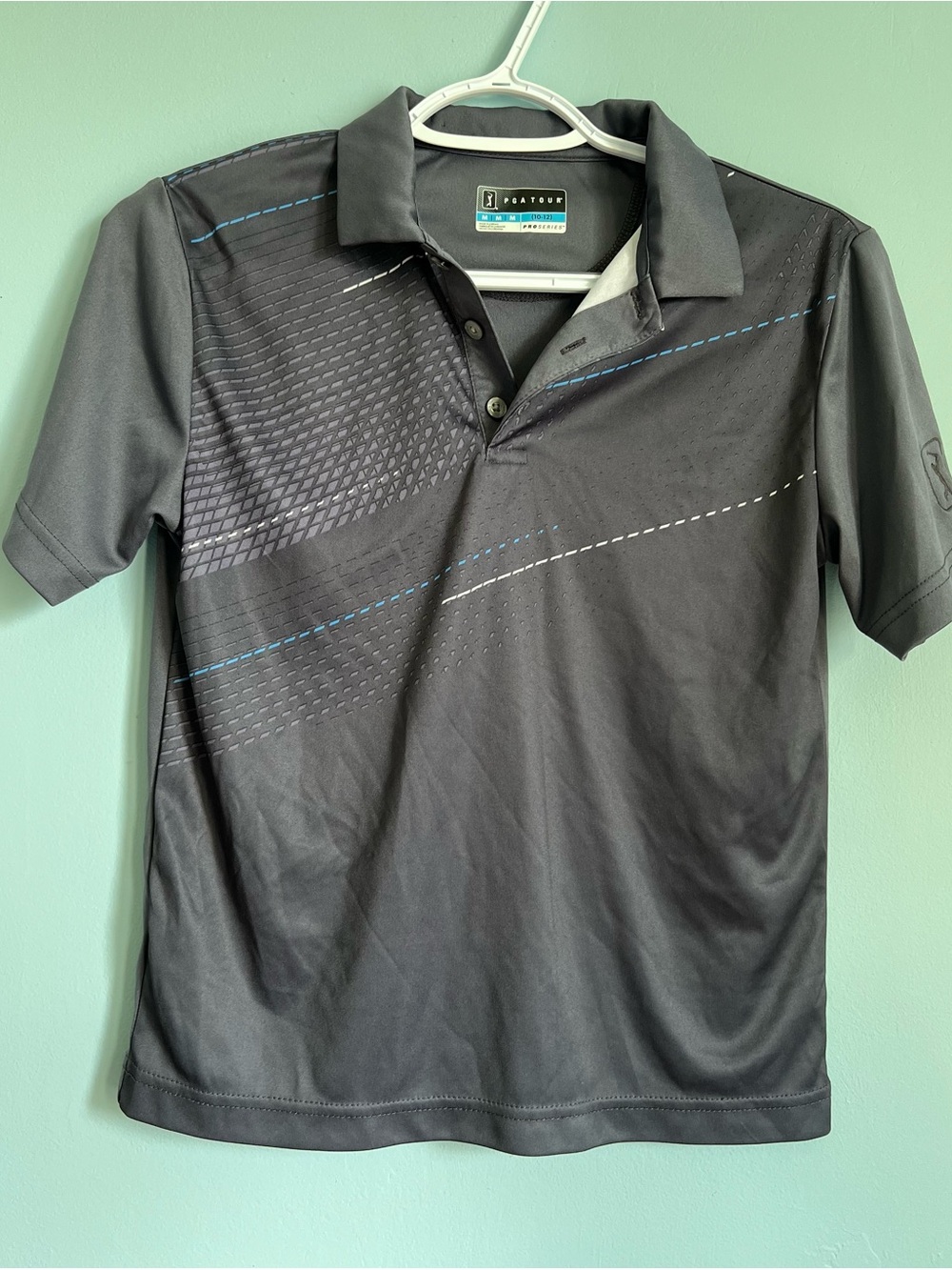 PGA Tour Gray Polo with Blue and White Accents